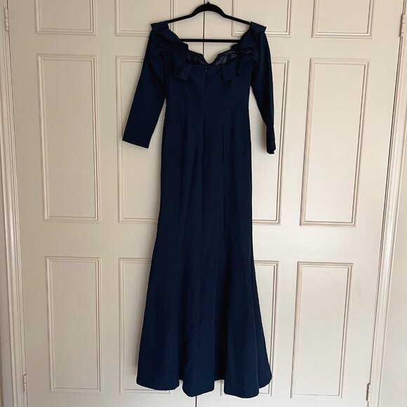 Yaura ASOS Frill Off Shoulder Fishtail Gown - Navy - Size 4 - Brand New BNWT - Picture 6 of 14